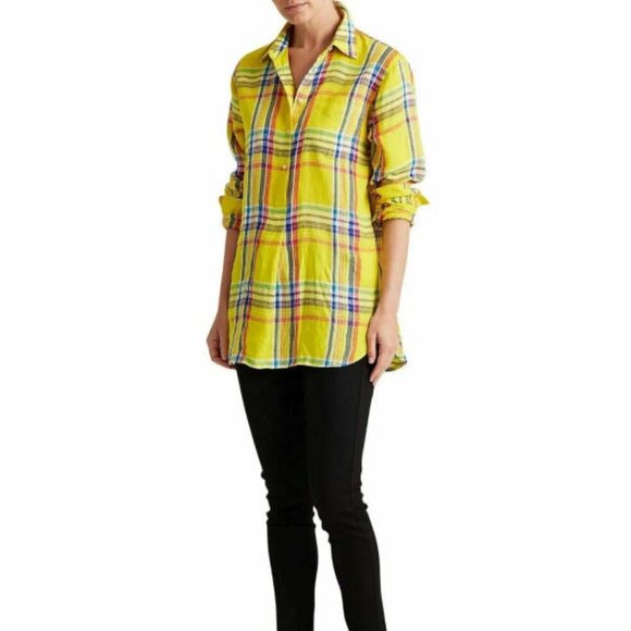 Lauren Ralph Lauren Linen Top Womens Size M Tunic Long Sleeves Coastal Resort - Picture 6 of 12